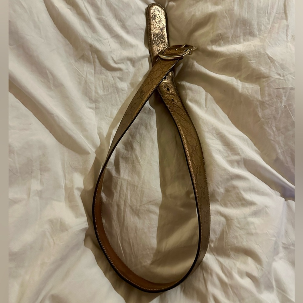 Gucci Bronze Metallic Guccissima Monogram Leather Belt Sz 85/34" Italy Authentic - Picture 5 of 5